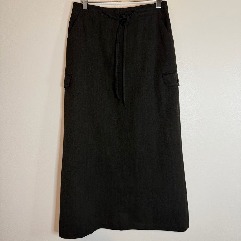 Vintage Talbots Skirt Midi 90s-00s Sz 8 Made in USA Black Zip Front Wool Blend